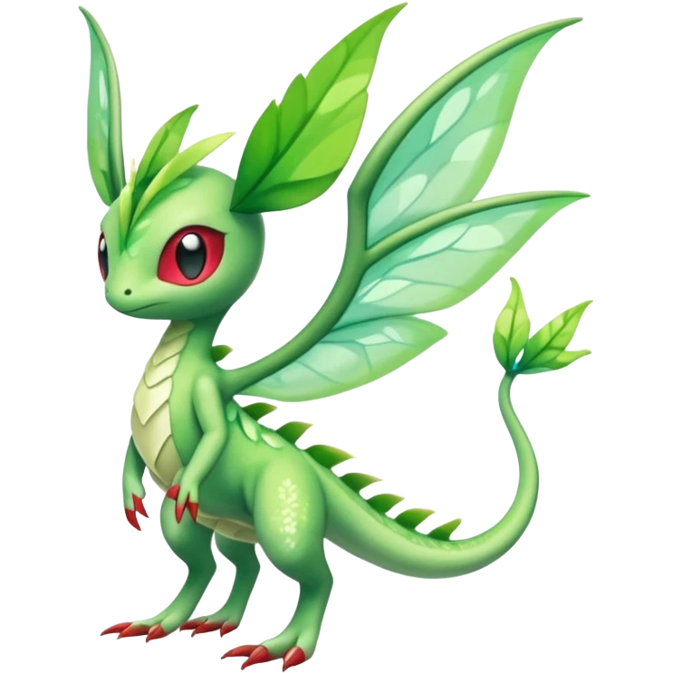 Sparkly White And Green Natural Flowery Colorful Flygon-Celebi-Fakémon-hybrid-creature (full body)  emoji