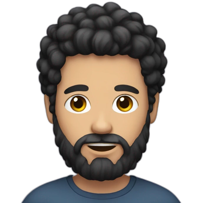 young white man with fuzzy black hair and full beard emoji