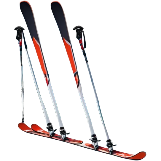 An icon featuring a pair of skis and ski poles in the foreground, set against a picturesque snow-covered slope. The background includes snowy peaks and evergreen trees, symbolizing the excitement and beauty of winter sports. Transparent background highlights the thrill of skiing and snowboarding. emoji