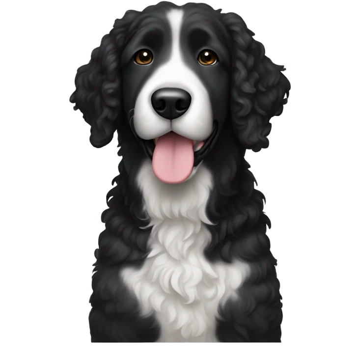 A big bernadoodle dog, mostly black with white on his neck emoji