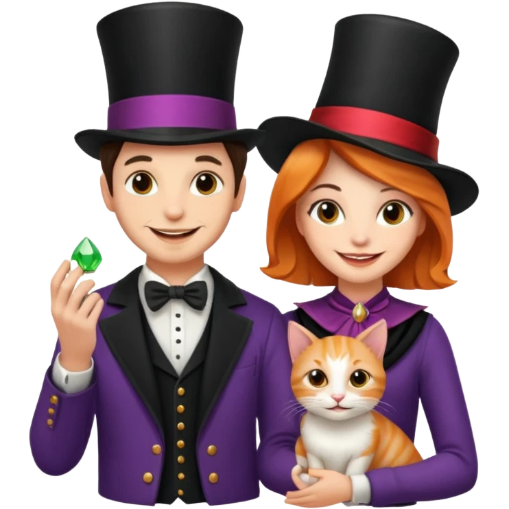 magician couple and their pet cat emoji
