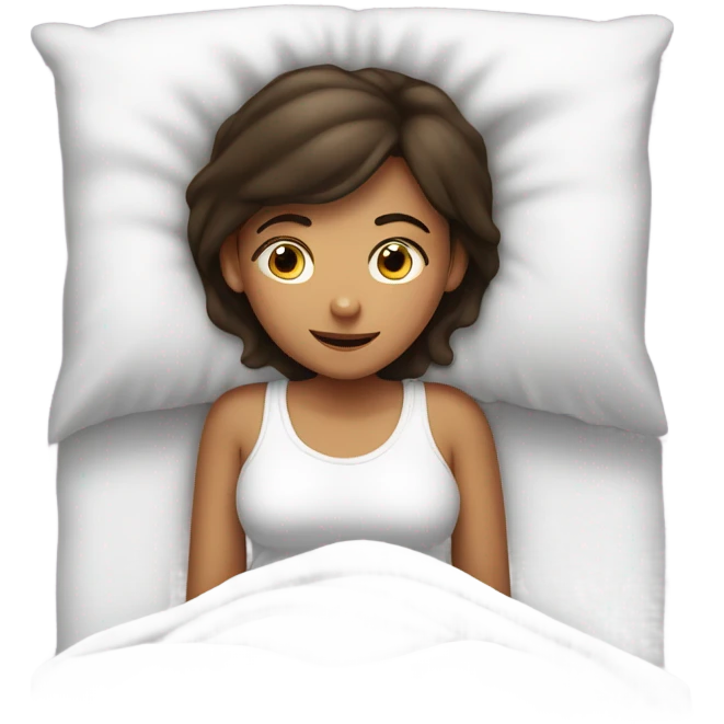 Brunette girl waking up out of bed emoji