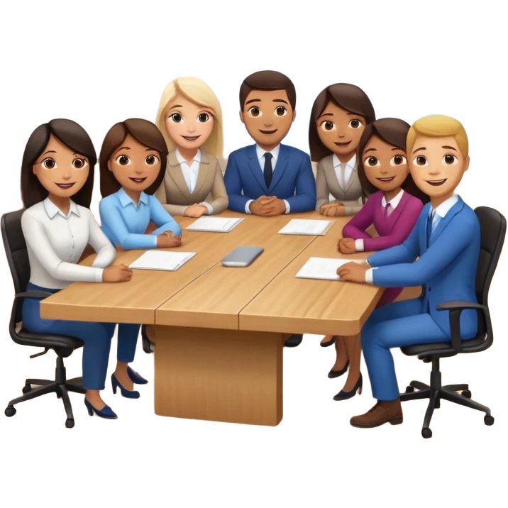 saying goodbye a group of coworkers in meeting room in long rectangular table emoji