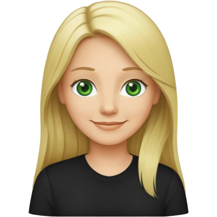 40 yr old long blonde straight hair green eyes black shirt smiling emoji