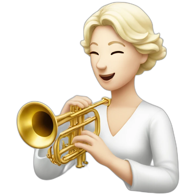 A white lady playing the white trumpet emoji