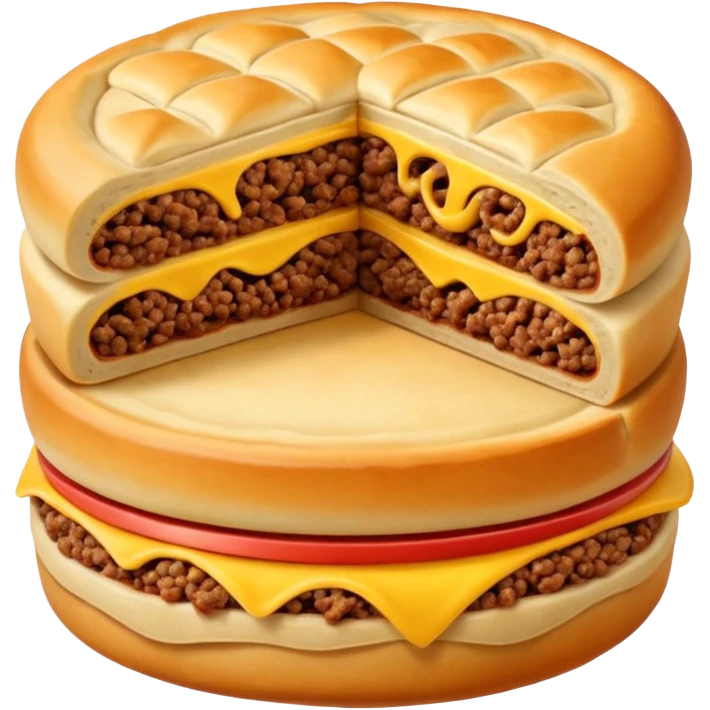 meat esfirra cut in half showing ground beef filling with golden dough, emoji style emoji
