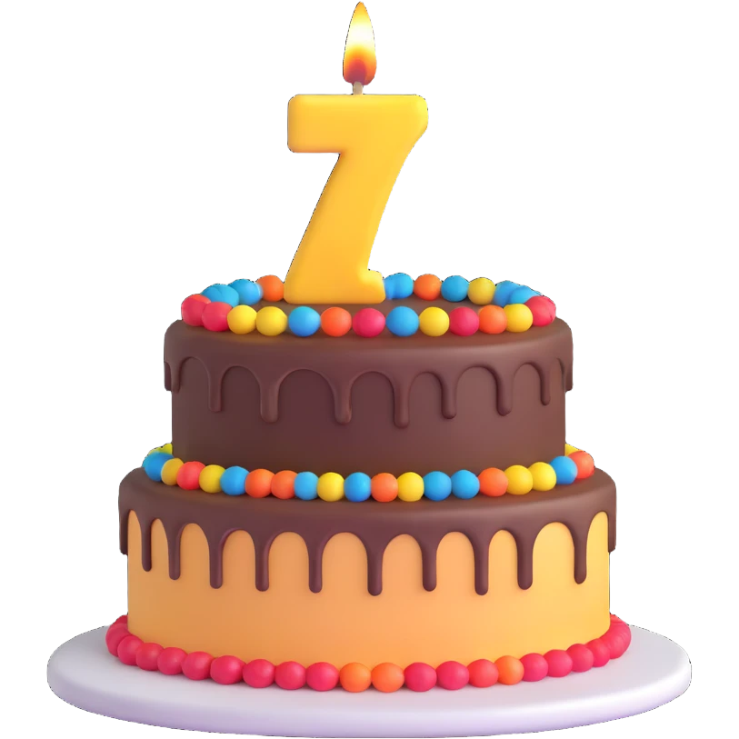 birthday cake with number 7 candle emoji