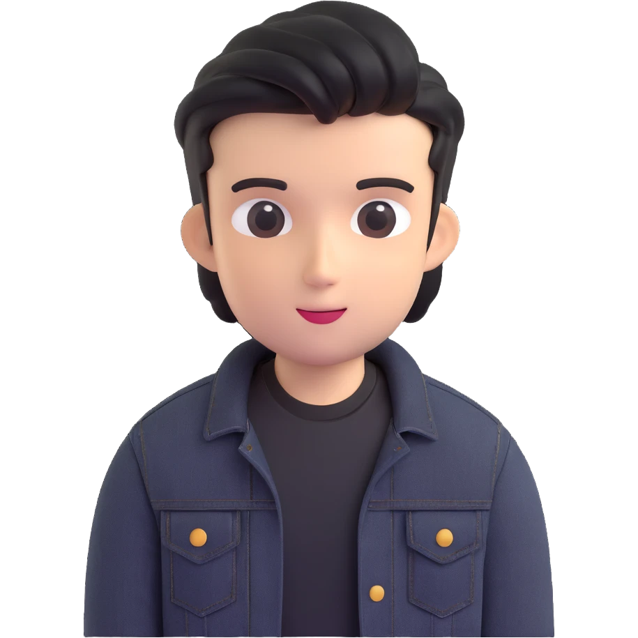 face from photo, wearing black t-shirt and black denim jacket emoji