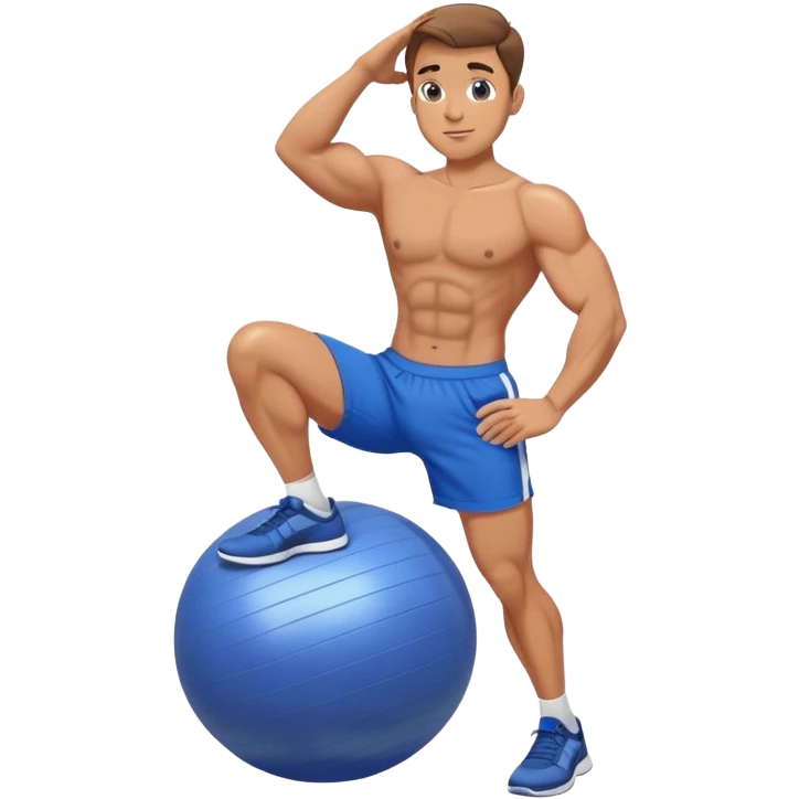 fit man with blue shorts stability ball exercises emoji