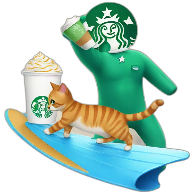 cat surfing with starbucks in hand emoji