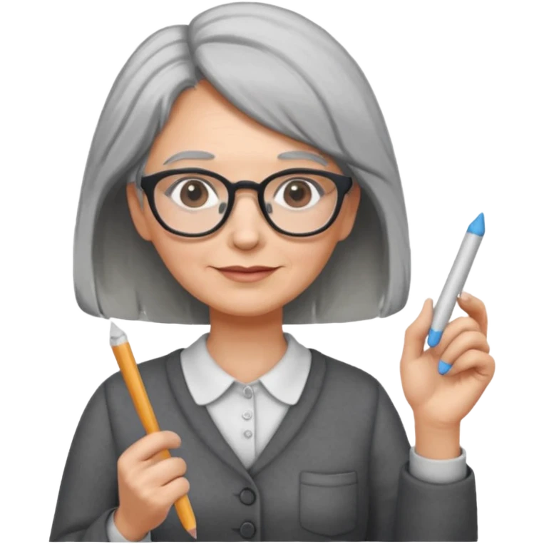 woman teacher, old, wearing glasses, hold chalk on hand emoji