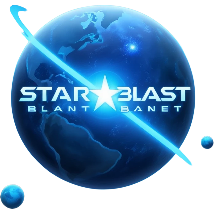 The image is a sci-fi poster with glowing blue text that reads “STAR BLAST.” A bright blue planet or star glows at the bottom, giving the design a futuristic, space-themed look. dont foget the text  emoji
