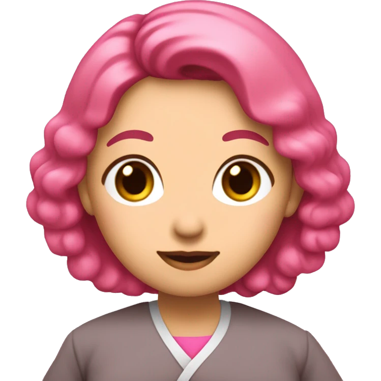 Mujer coreana de pelo castañoabrazand un corazón rosado grande emoji