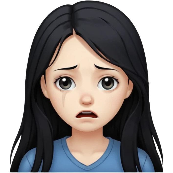 emoji of a woman with long black hair, distressed, emotional breakdown, expressive face emoji