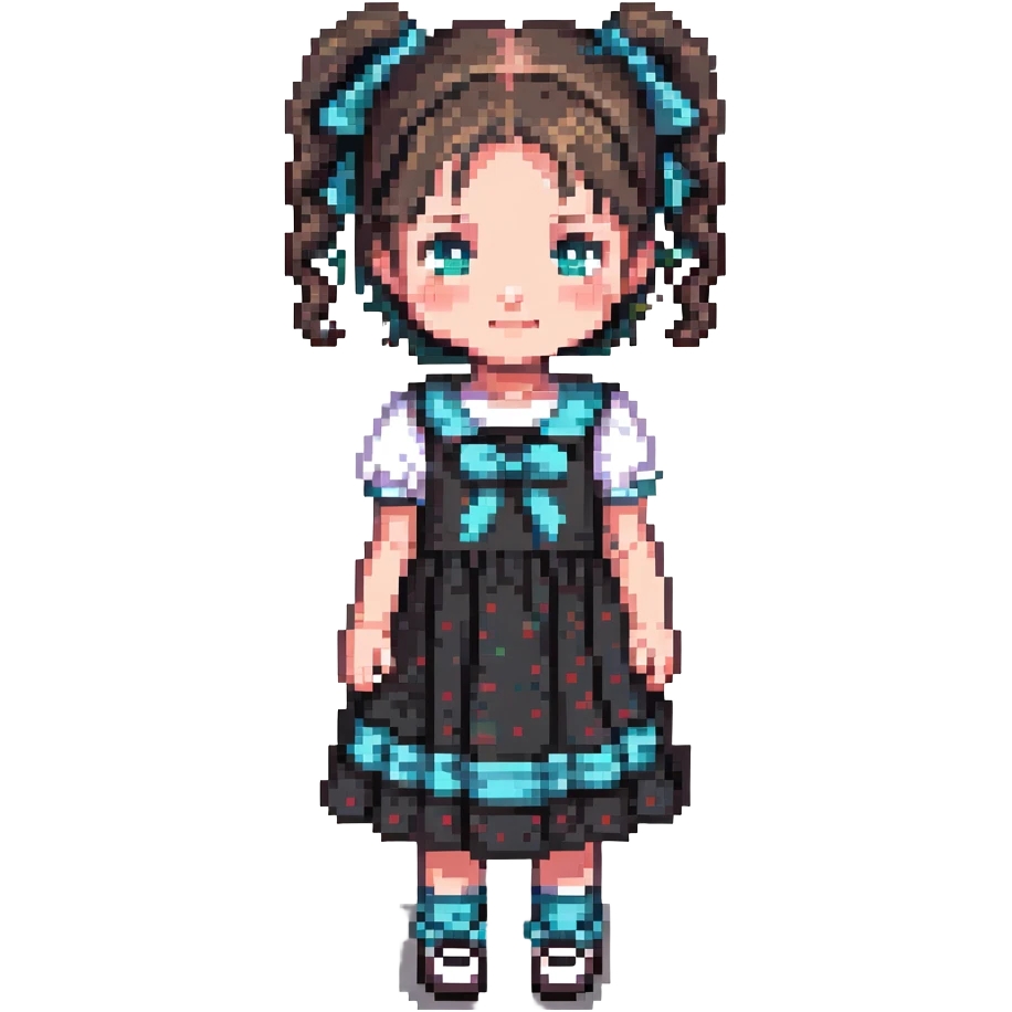 Little girl with pigtails in a cute dress emoji