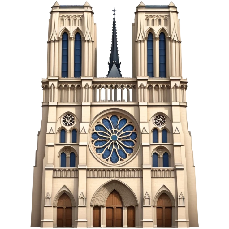 Notre Dame Cathedral in Paris with its iconic Gothic architecture, twin towers, and rose window emoji