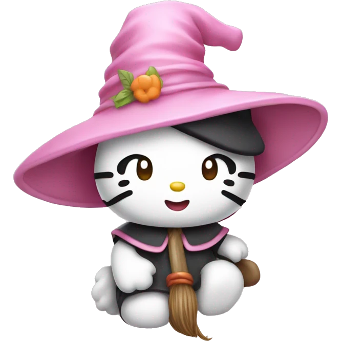 Hello kitty with witch pastel pink hat emoji
