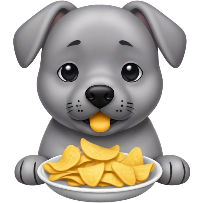 Gray dog eating chips emoji