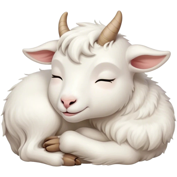 Meme-Worthy Cute Sleeping White Goat Portrait Emoji, Head resting peacefully with a contented smile, showcasing a delightfully sturdy build and a luxuriously soft white fur, eyes shut in a serene, restful nap, Simplified yet hilariously adorable features, highly detailed, glowing with a soft, drowsy light, high shine, relaxed and utterly lovable, stylized with an air of playful laziness, bright and heartwarming, soft glowing outline, capturing the essence of a comically sleepy goat, so meme-worthy it feels like it could instantly become the next viral sensation of adorable slumber! emoji