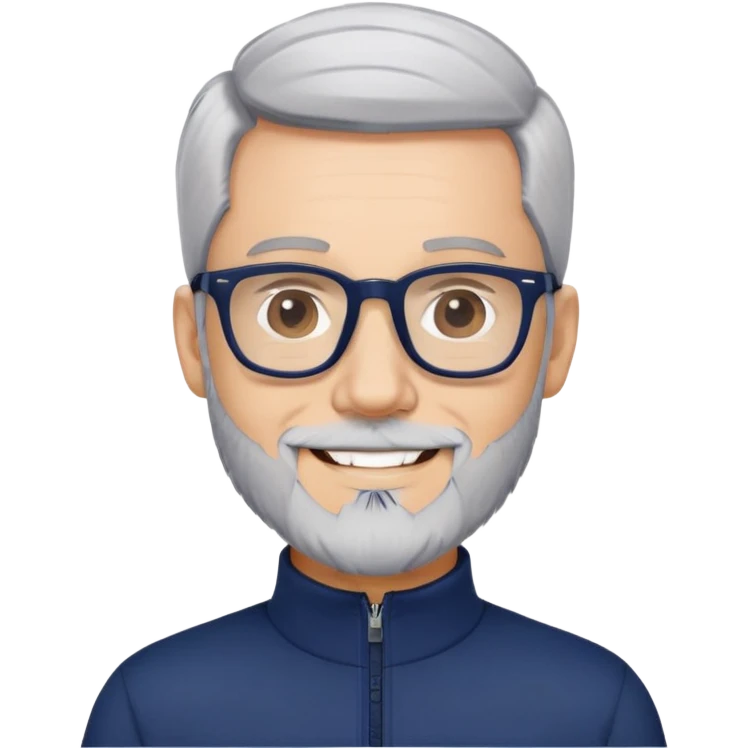 Smiling man with light skin, short black hair, gray beard, black glasses, wearing a navy blue athletic zip-neck long sleeve shirt emoji