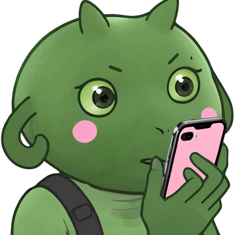 kawaii girl scrolling on pink cell phone emoji