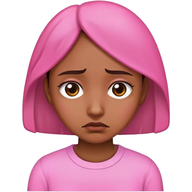 sad brown woman wearing pink emoji