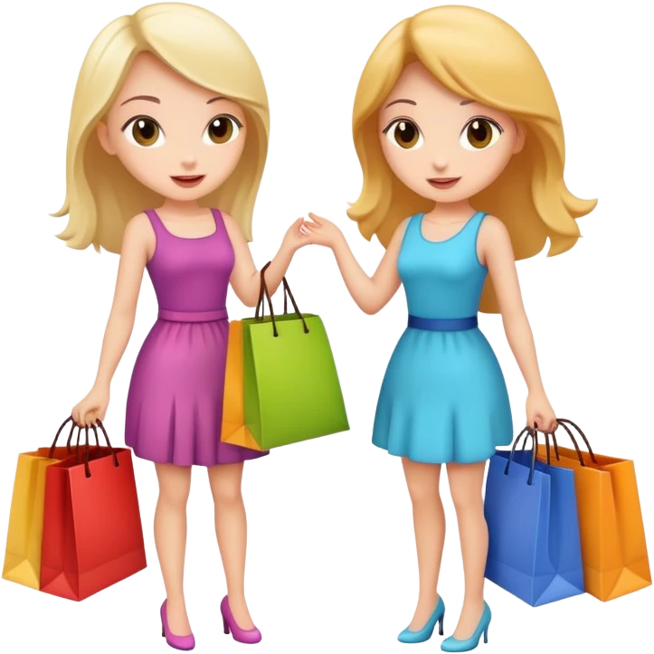 Two cartoon girls exchanging shopping bags with each other emoji