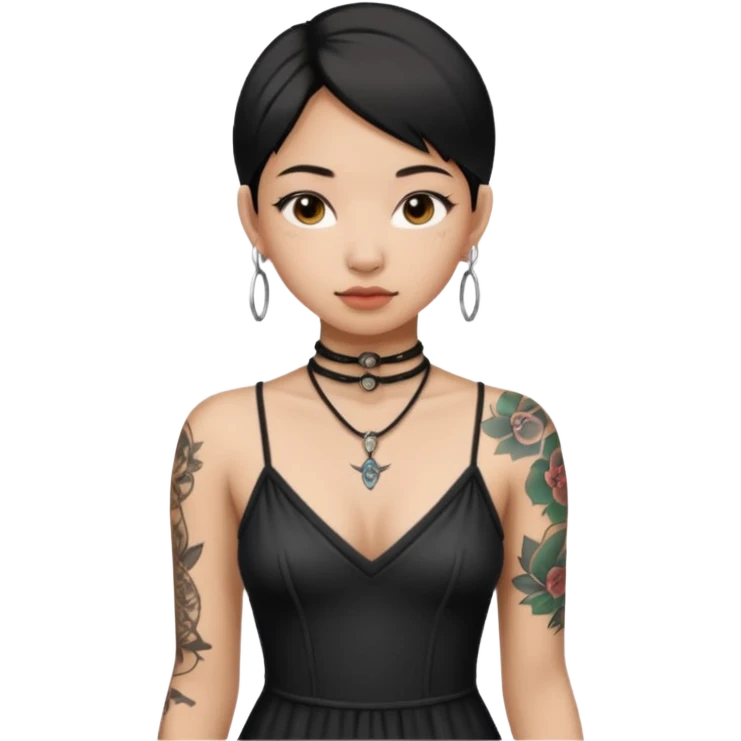 asian girl with neck tattoo and 2 string dress emoji
