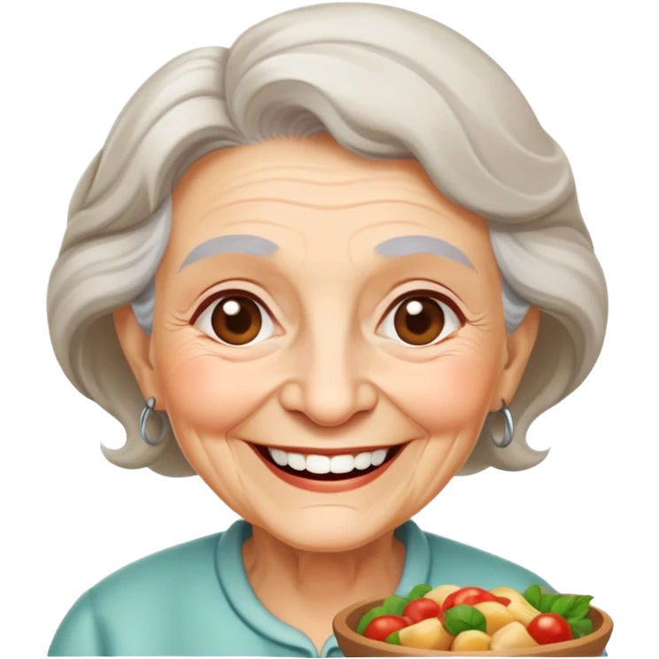 happy elderly grandmother smiling with delicious homemade food emoji