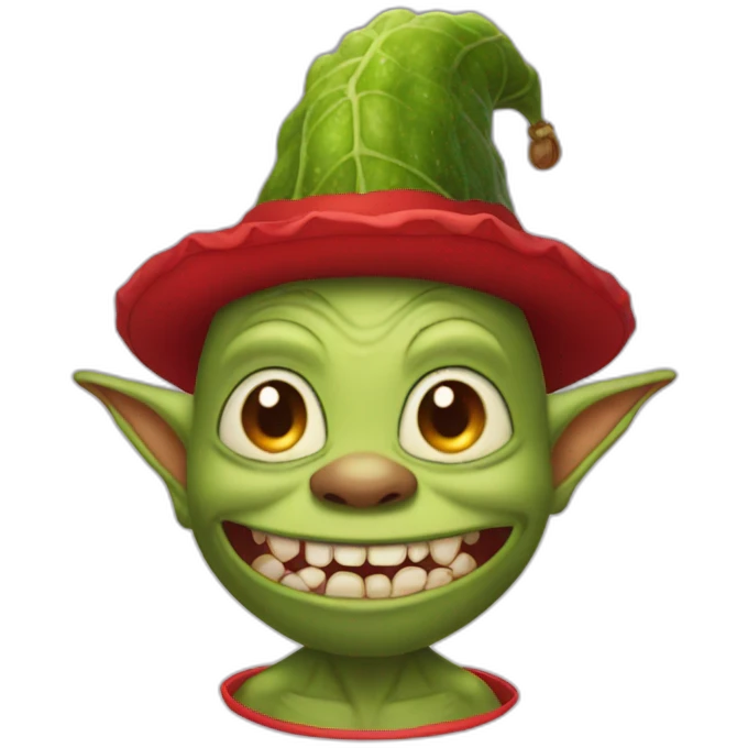 goblin in cucumber hat with red carpet emoji