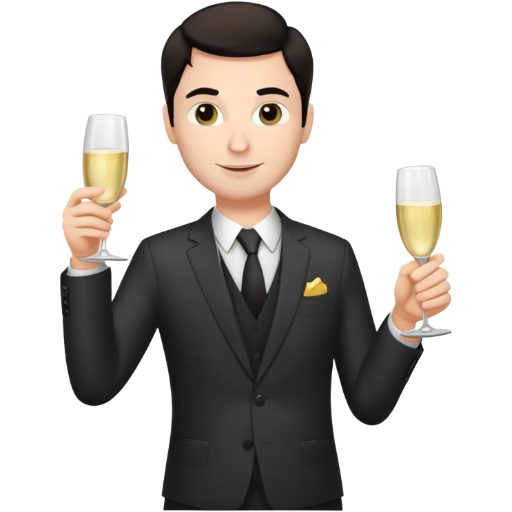 Белый мужчина, темноволосый, поздравляет с бокалом шомпанского. emoji