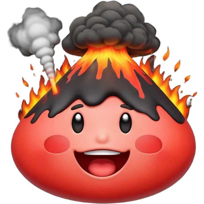 can i have an image of an red faced emoji with a small vocano th the top of its head erupting emoji