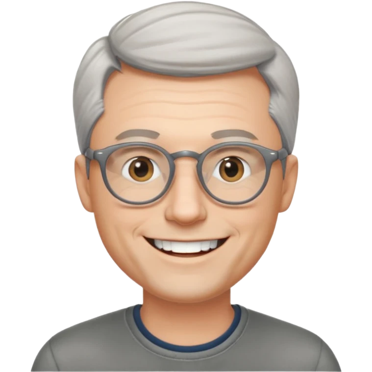 40 yr old pale white man, grey side swept hair, round glasses, big smile, white teeth, handsome emoji