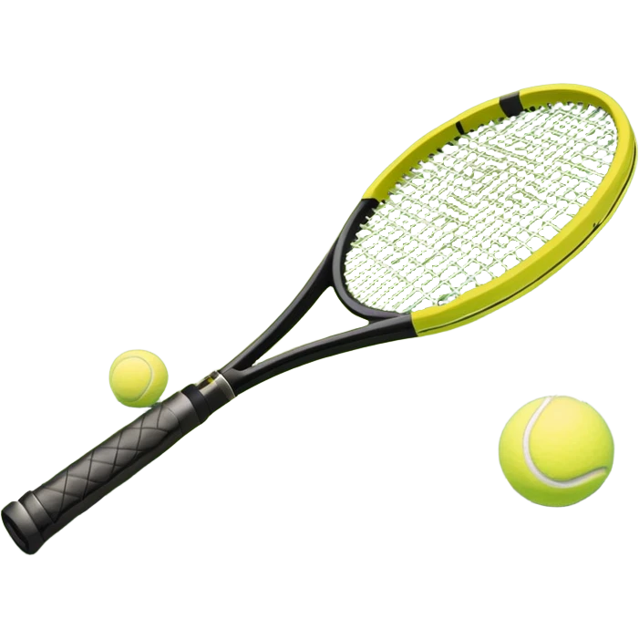 A tennis racket and ball on a grass or hardcourt surface, symbolizing the sport. The racket has a sleek design with tightly strung strings, while the bright tennis ball rests nearby, capturing the essence of precision, agility, and competition. emoji