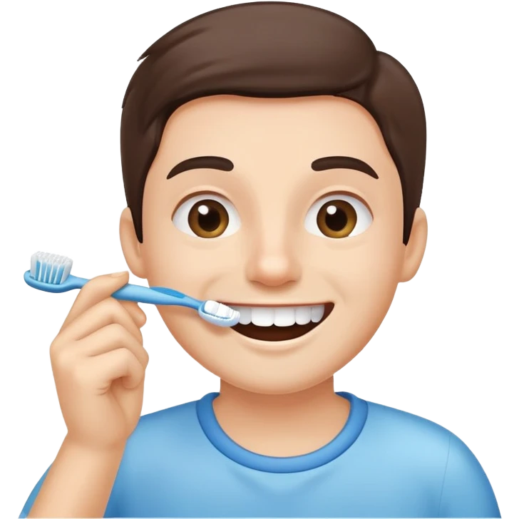 person brushing their teeth, smiling, holding a toothbrush, simple and expressive emoji