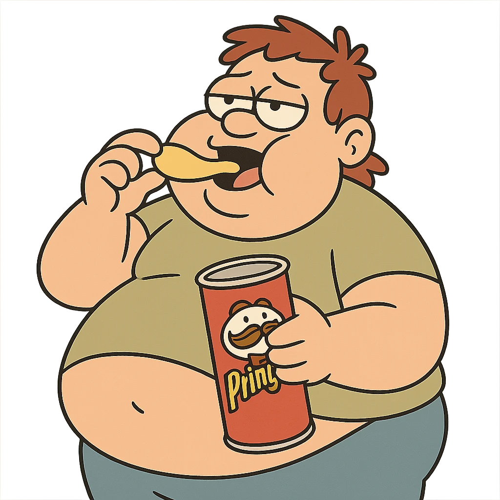 fat pringle munching character, playful and cartoonish emoji
