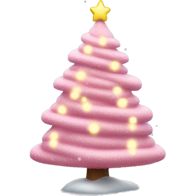 Snowy pink Christmas tree with colorful string lights emoji