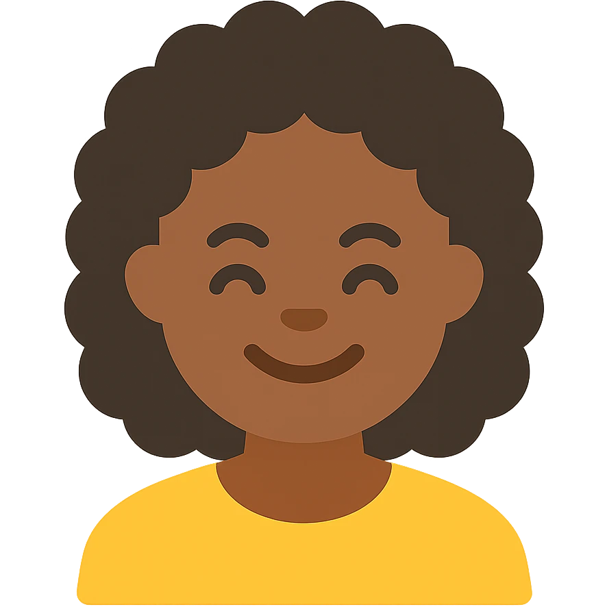 joyful Black girl with curly hair, smiling emoji