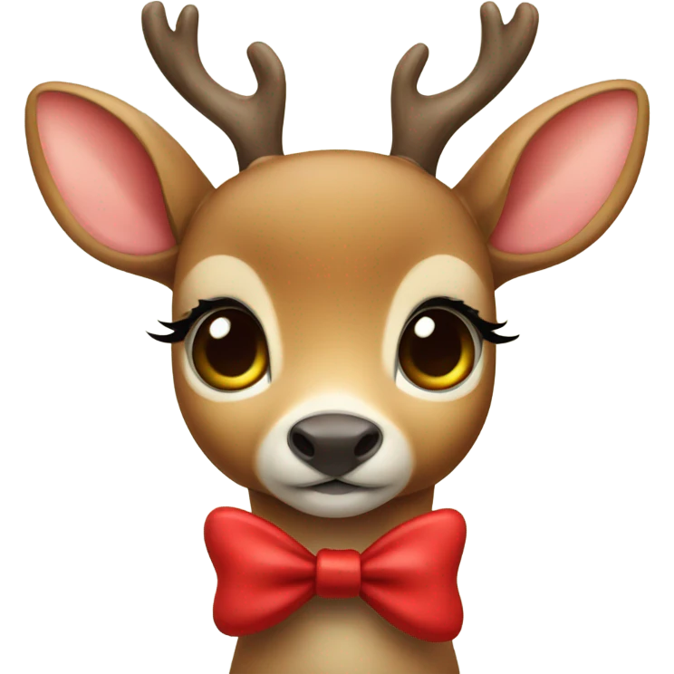 Cute deer with big eyelashes and red bow emoji