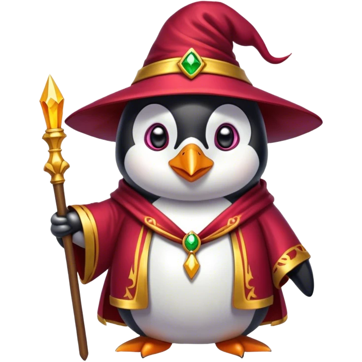 Penguin Wizard with Ruby and Golden robe emoji