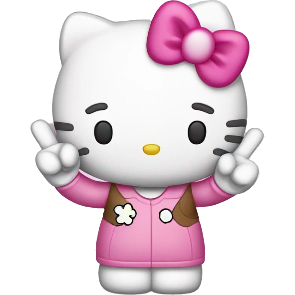 Hello kitty holding up a peace sign with her fingers emoji