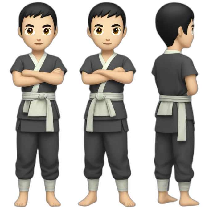 jacken chen, kongfu, full body, front back site three view emoji