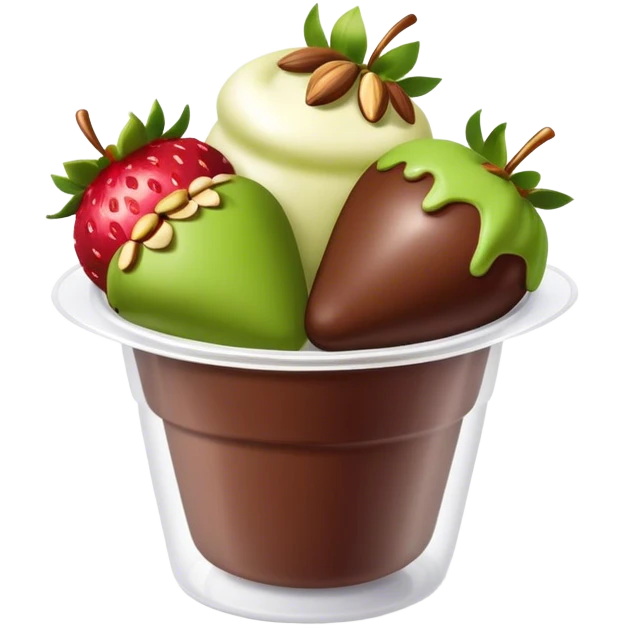 Chocolate covered strawberries with pistachio in a plastic cup emoji