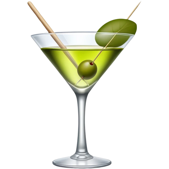 martini glass with completely colorless transparent liquid like pure water, with a green olive at the bottom skewered by a toothpick emoji