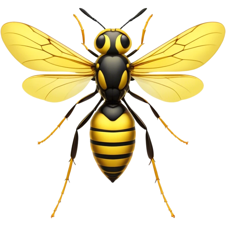 Cinematic Noble Wasp Portrait Emoji, Poised and formidable, with a sleek, slender body in bold yellow and black hues, angular, translucent wings and sharp, focused eyes exuding determined intensity, Simplified yet strikingly defined features, highly detailed, glowing with a cool, assertive radiance, high shine, intelligent and vigilant, stylized with an air of natural precision, focused and alert, soft glowing outline, capturing the essence of a watchful wasp that appears ready to buzz out of the screen with commanding presence! emoji