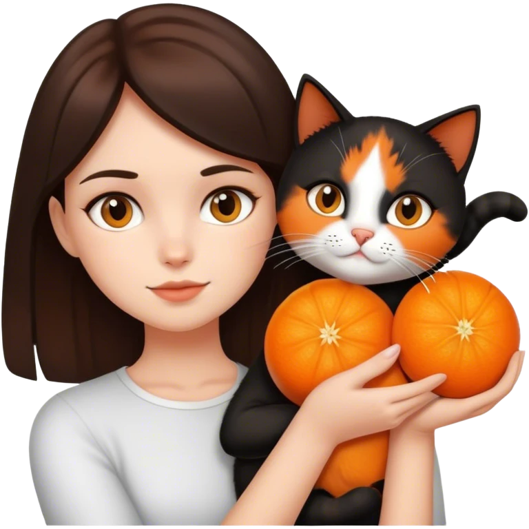 Brunette girl holding a black and orange cat emoji