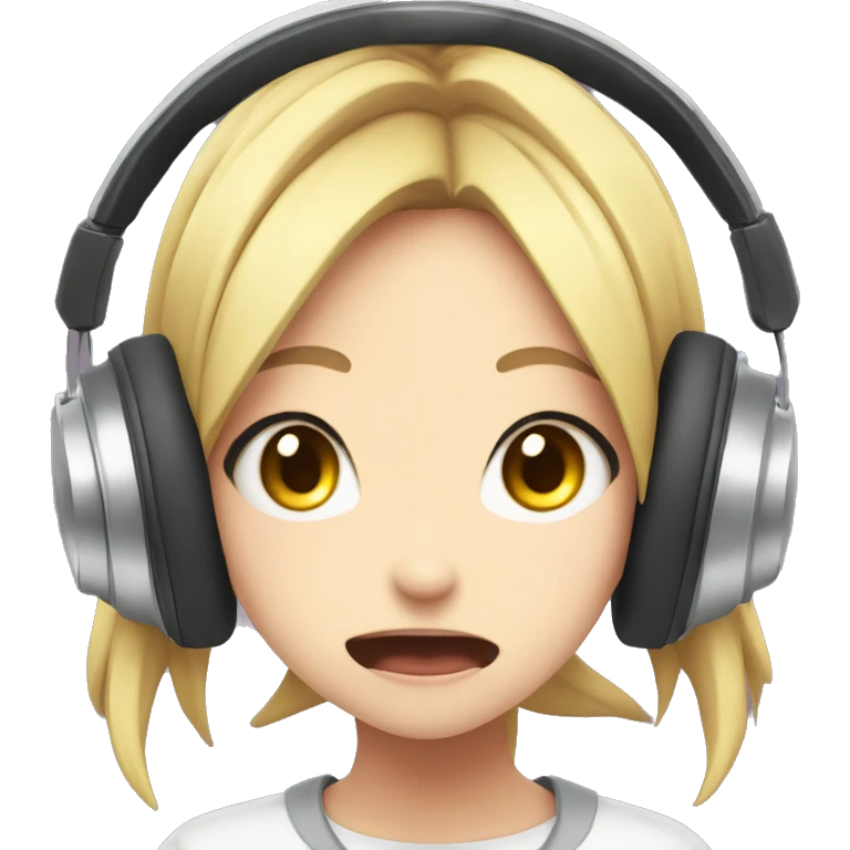 anime girl with headphones facing the camera straight on screaming and wide ey emoji