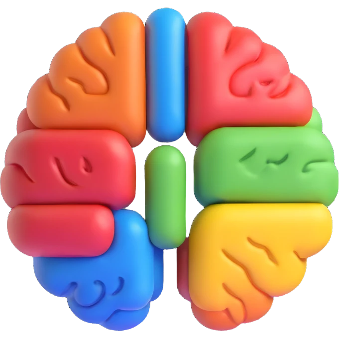 Make this brain emoji look 3D, keep Google brand colors, no text, transparent background. emoji