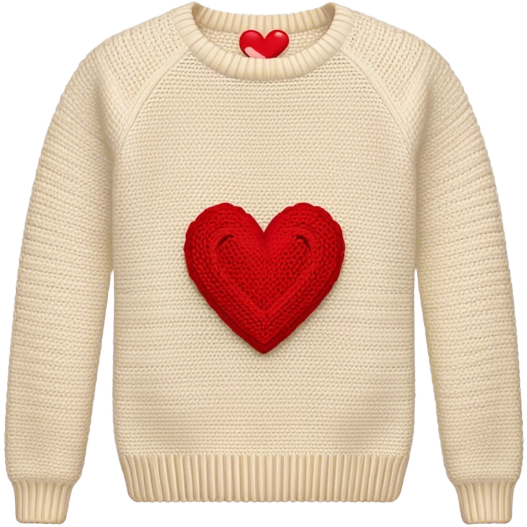 knit cream-colored sweater with red crochet heart on sleeve emoji