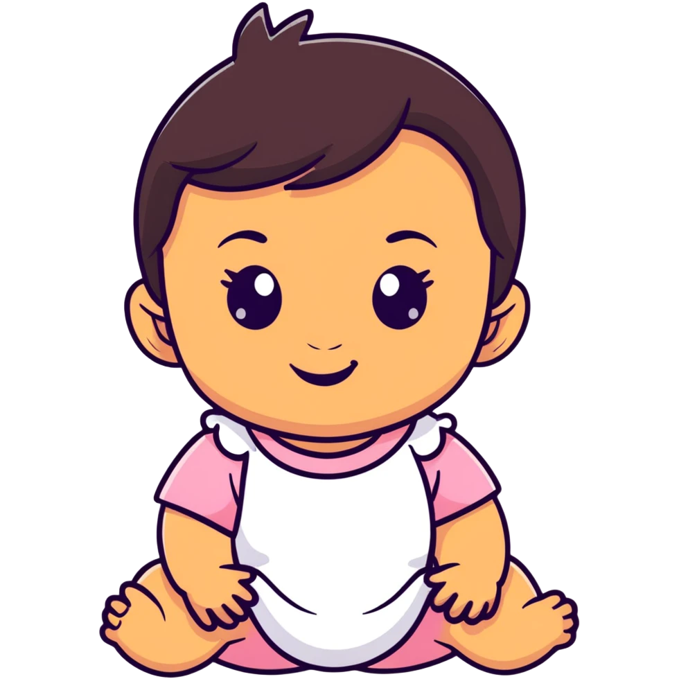 face of smiling baby girl with big eyes, medium skin tone, and dark hair emoji